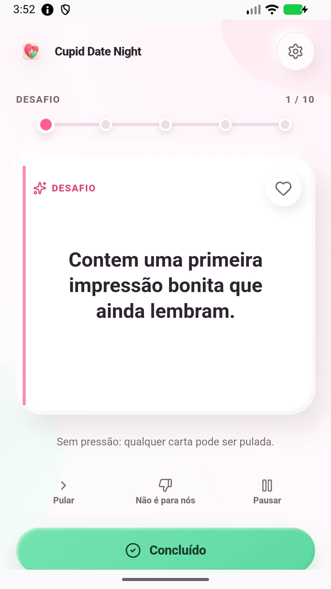 Carta em sessão Cupid Date Night