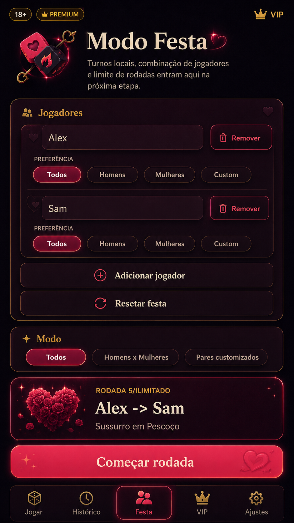 Tela modo festa Cupid Love Dice